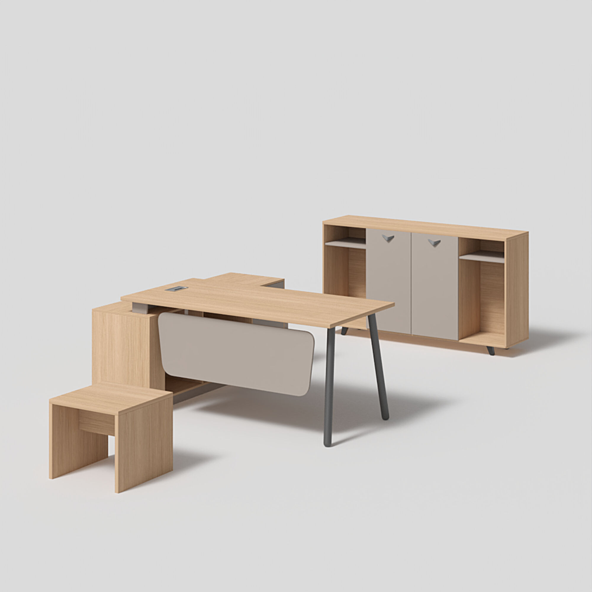 Modern Style Melamine and Iron L Shape Table with Cabinet and Coffee Table